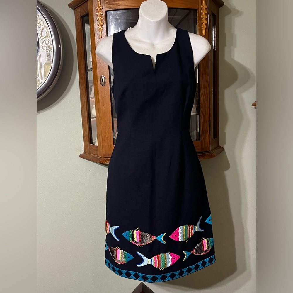 NWT Talbots Summer Sequin Fish Cotton Sleeveless Dress Size 2 Petite